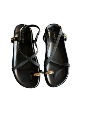 bebe Black Strappy Sandals with Gold Hardware ( New without Tags)